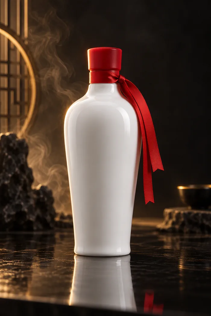 Sauce-aroma style baijiu bottle with red ribbon